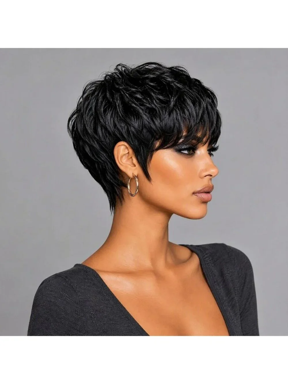 Short Layered Pixie Cut Wig with Bangs - Glueless Human Hair Wig for Daily Wear